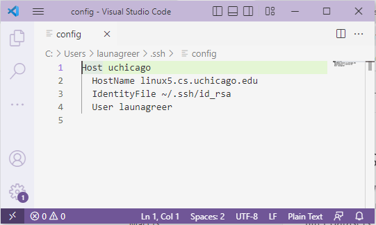 VS Code SSH config screenshot 