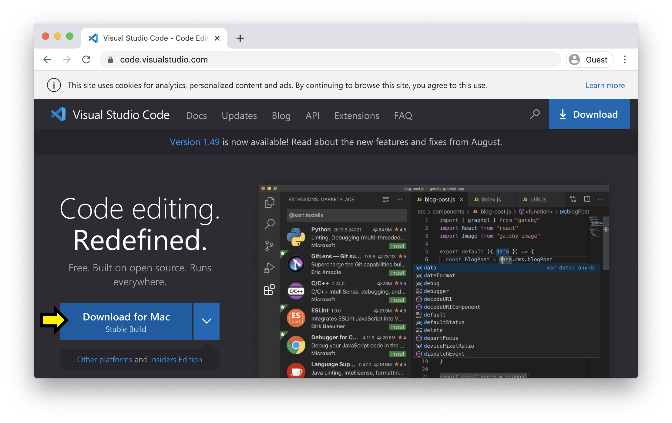 VS Code homepage screenshot - MacOS