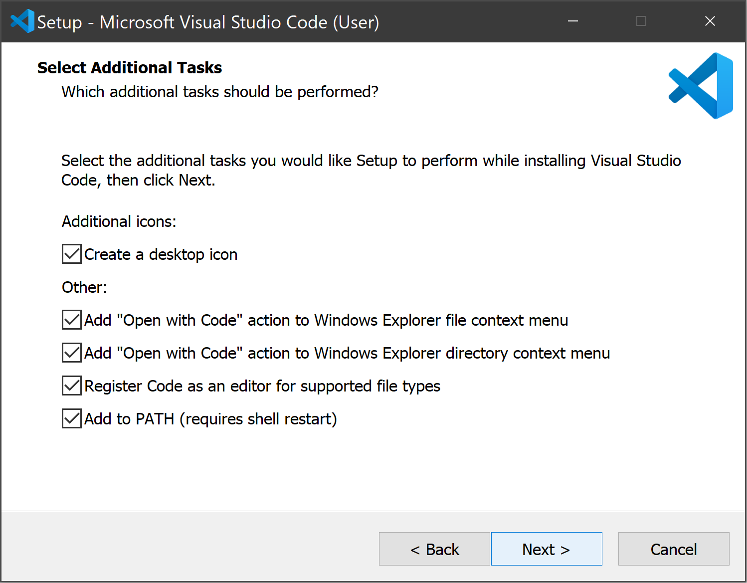 VS Code installer screenshot - Windows