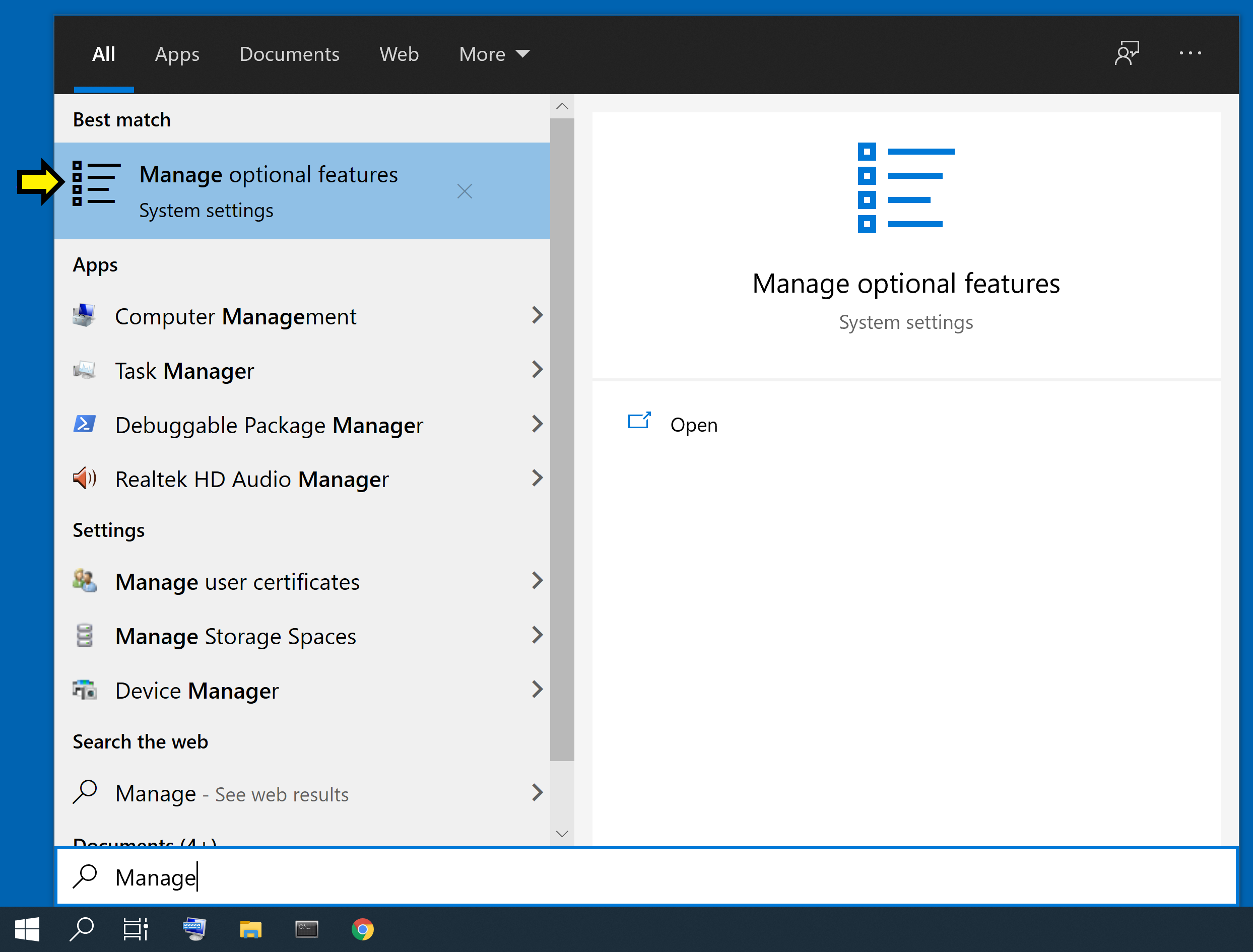 Manage optional features screenshot - Windows