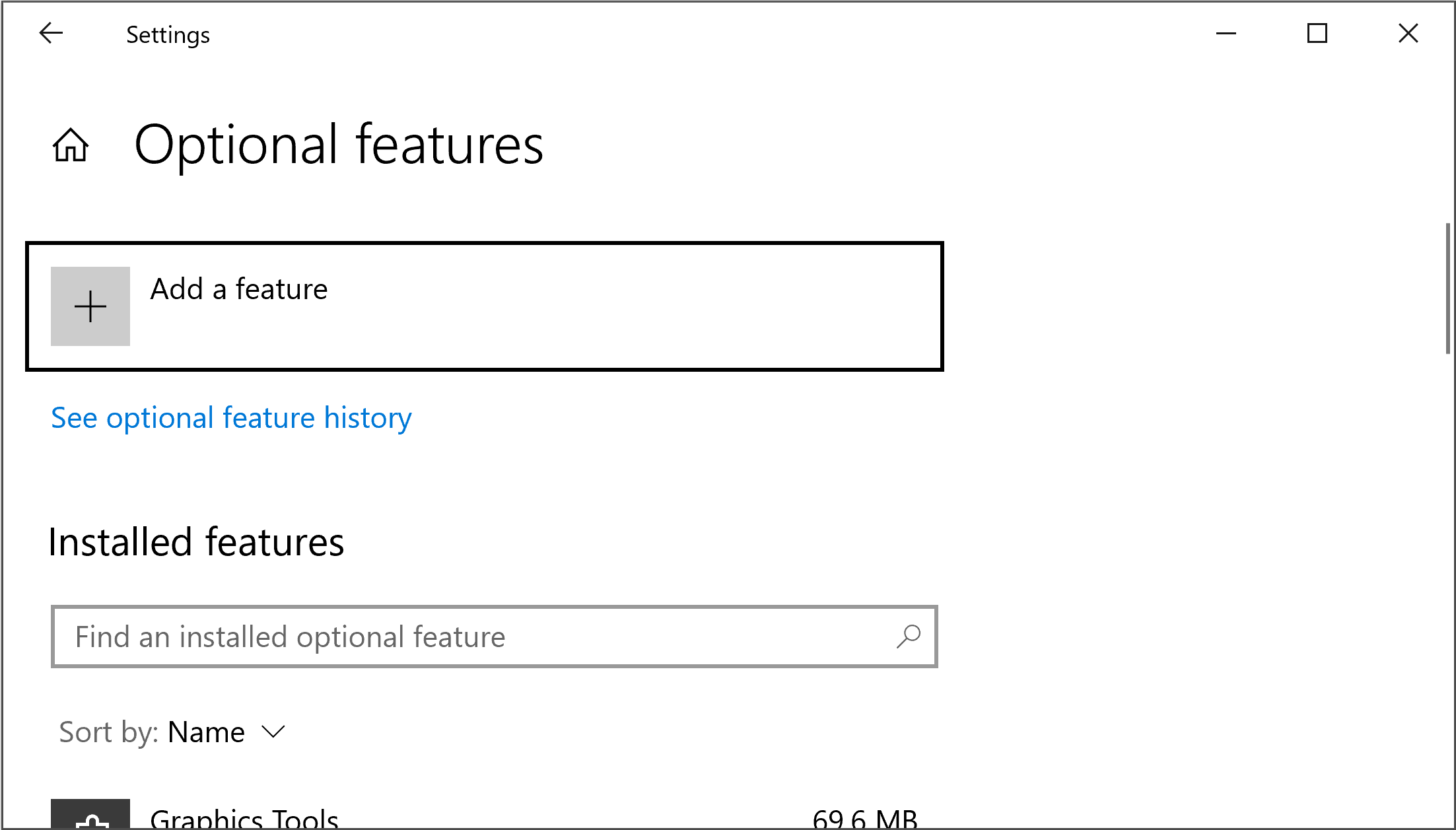 Optional features list screenshot - Windows