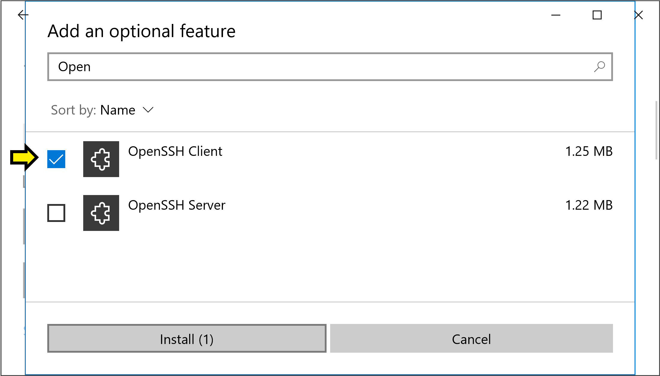 Select OpenSSH screenshot - Windows