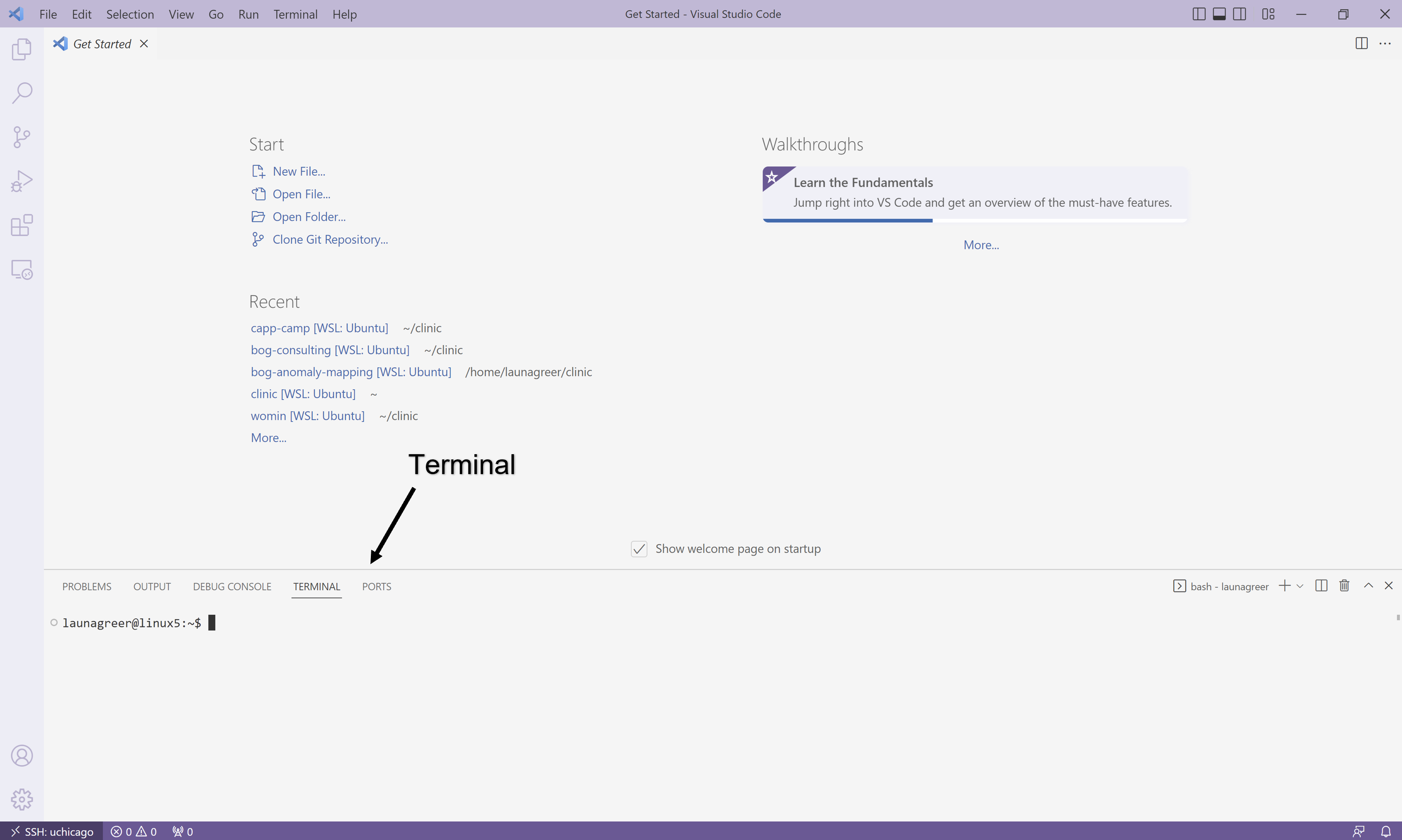 VS Code default layout screenshot 