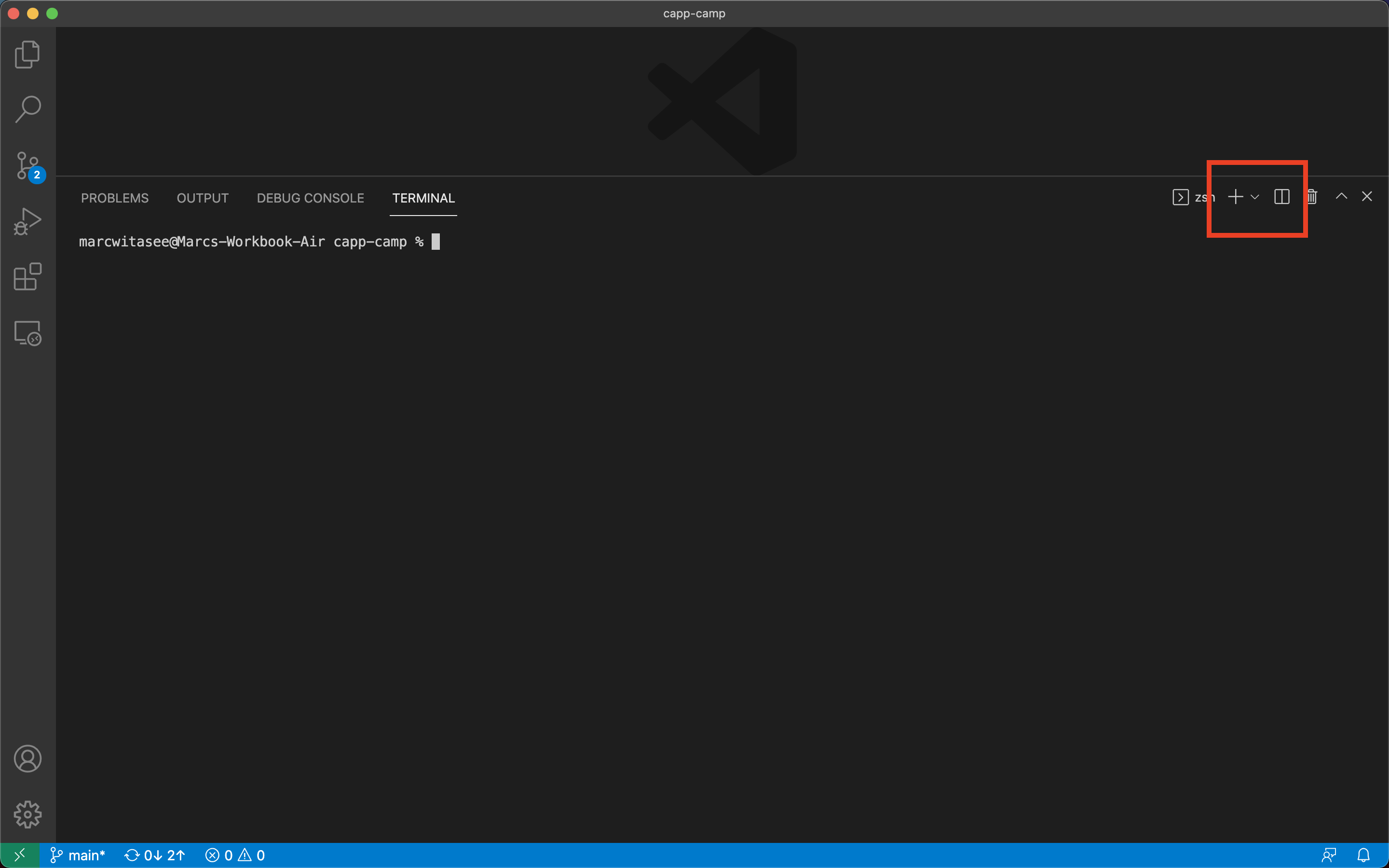 Screenshot of new terminal options in VS Code - MacOS